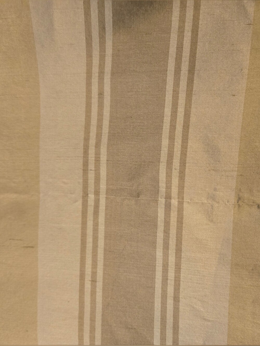 Pottery Barn Dupioni Silk Lined Curtain Panel In Neutral Stripe - Cream and Tan